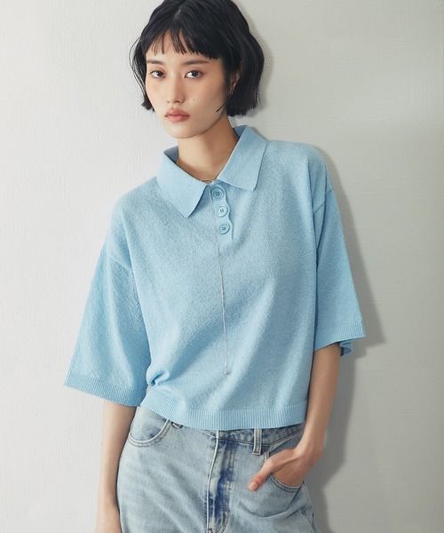 ANOTHER S(アナザーエス)の「ループヤーン ハーフ釦 5分袖 プルオーバー(Tシャツ/カットソー・レディース・ピンク/チャコールグレー/サックスブルー・FREE)」の5枚目の写真