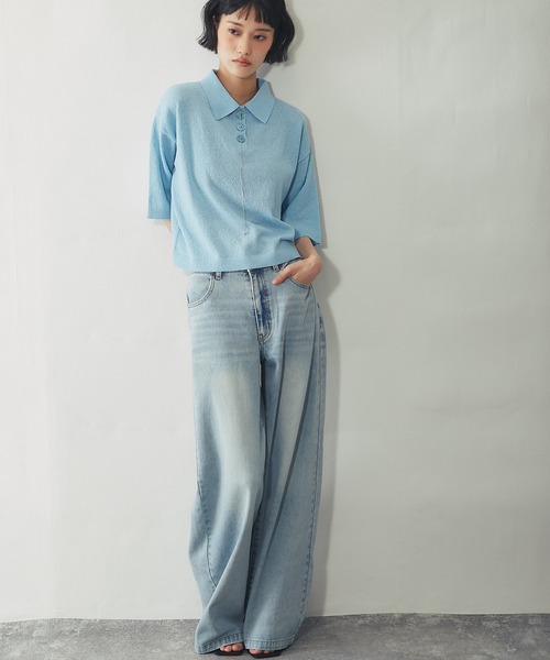 ANOTHER S(アナザーエス)の「ループヤーン ハーフ釦 5分袖 プルオーバー(Tシャツ/カットソー・レディース・ピンク/チャコールグレー/サックスブルー・FREE)」の15枚目の写真
