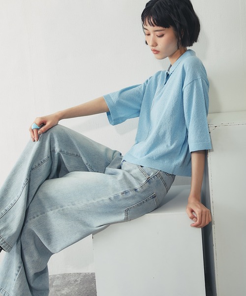 ANOTHER S(アナザーエス)の「ループヤーン ハーフ釦 5分袖 プルオーバー(Tシャツ/カットソー・レディース・ピンク/チャコールグレー/サックスブルー・FREE)」の16枚目の写真