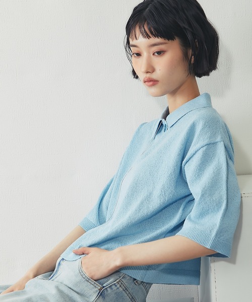 ANOTHER S(アナザーエス)の「ループヤーン ハーフ釦 5分袖 プルオーバー(Tシャツ/カットソー・レディース・ピンク/チャコールグレー/サックスブルー・FREE)」の22枚目の写真