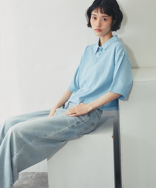ANOTHER S(アナザーエス)の「ループヤーン ハーフ釦 5分袖 プルオーバー(Tシャツ/カットソー・レディース・ピンク/チャコールグレー/サックスブルー・FREE)」の20枚目の写真