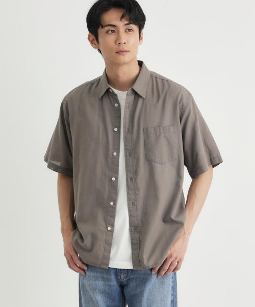 BACK NUMBER(バックナンバー)の「【BACK NUMBER】カラミ織り半袖シャツ (無地 / レギュラーカラー / アメカジ / 夏服 / 通気性 / 涼感 / ゆったり / 羽織り / メンズ)(シャツ/ブラウス・メンズ・ブラウン/ブルー/ライトブラウン・M/L/XL/S)」の2枚目の写真