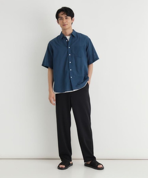 BACK NUMBER(バックナンバー)の「【BACK NUMBER】カラミ織り半袖シャツ (無地 / レギュラーカラー / アメカジ / 夏服 / 通気性 / 涼感 / ゆったり / 羽織り / メンズ)(シャツ/ブラウス・メンズ・ブラウン/ブルー/ライトブラウン・M/L/XL/S)」の21枚目の写真