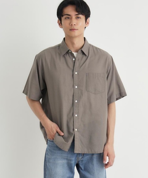 BACK NUMBER(バックナンバー)の「【BACK NUMBER】カラミ織り半袖シャツ (無地 / レギュラーカラー / アメカジ / 夏服 / 通気性 / 涼感 / ゆったり / 羽織り / メンズ)(シャツ/ブラウス・メンズ・ブラウン/ブルー/ライトブラウン・M/L/XL/S)」の9枚目の写真