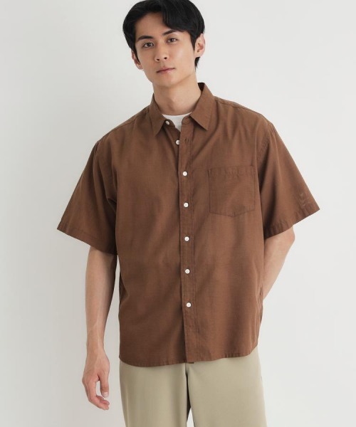 BACK NUMBER(バックナンバー)の「【BACK NUMBER】カラミ織り半袖シャツ (無地 / レギュラーカラー / アメカジ / 夏服 / 通気性 / 涼感 / ゆったり / 羽織り / メンズ)(シャツ/ブラウス・メンズ・ブラウン/ブルー/ライトブラウン・M/L/XL/S)」の7枚目の写真