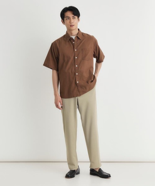BACK NUMBER(バックナンバー)の「【BACK NUMBER】カラミ織り半袖シャツ (無地 / レギュラーカラー / アメカジ / 夏服 / 通気性 / 涼感 / ゆったり / 羽織り / メンズ)(シャツ/ブラウス・メンズ・ブラウン/ブルー/ライトブラウン・M/L/XL/S)」の5枚目の写真