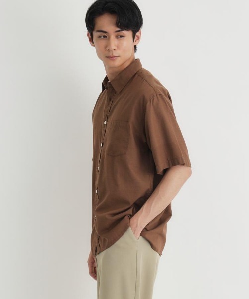 BACK NUMBER(バックナンバー)の「【BACK NUMBER】カラミ織り半袖シャツ (無地 / レギュラーカラー / アメカジ / 夏服 / 通気性 / 涼感 / ゆったり / 羽織り / メンズ)(シャツ/ブラウス・メンズ・ブラウン/ブルー/ライトブラウン・M/L/XL/S)」の4枚目の写真