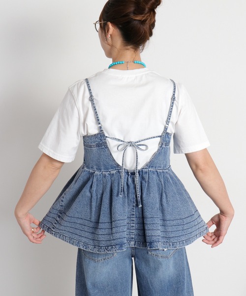 cepo（セポ）の「暑い夏を乗り切る、快適デニム〈接触冷感 / UVカット〉ICE リネンデニムビスチェ セットアップ対応可能（キャミソール・レディース・ブルー系2/オフホワイト/ブルー系3・M）」の12枚目の写真