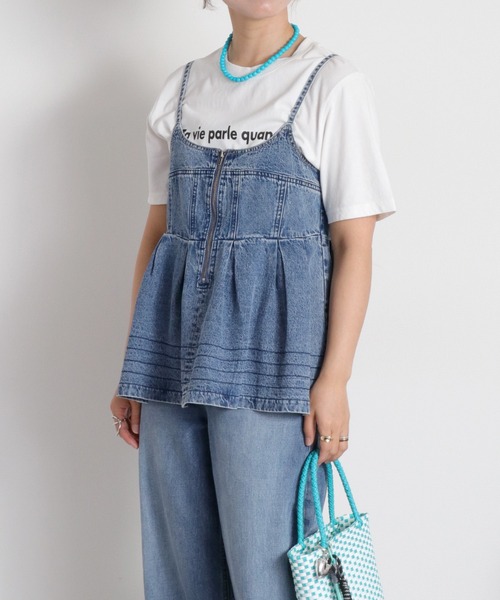 cepo（セポ）の「暑い夏を乗り切る、快適デニム〈接触冷感 / UVカット〉ICE リネンデニムビスチェ セットアップ対応可能（キャミソール・レディース・ブルー系2/オフホワイト/ブルー系3・M）」の8枚目の写真
