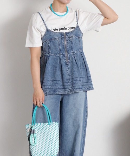 cepo（セポ）の「暑い夏を乗り切る、快適デニム〈接触冷感 / UVカット〉ICE リネンデニムビスチェ セットアップ対応可能（キャミソール・レディース・ブルー系2/オフホワイト/ブルー系3・M）」の9枚目の写真