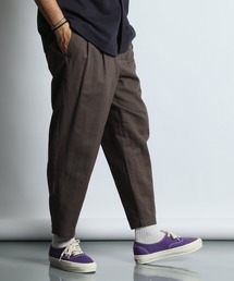 The DUFFER of ST.GEORGE | LINEN BLEND WEBBING BELT WIDE PT：リネンブレンド 綿麻素材 ワイドテーパード リラックスパンツ(その他パンツ)
