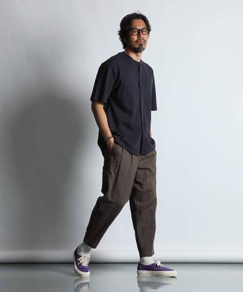 The DUFFER of ST.GEORGE（ザダファーオブセントジョージ）の「LINEN BLEND WEBBING BELT WIDE PT：リネンブレンド 綿麻素材 ワイドテーパード リラックスパンツ（その他パンツ・メンズ・ブラック/ネイビー/チャコールグレー・MEDIUM/X-LARGE/SMALL/LARGE）」の16枚目の写真