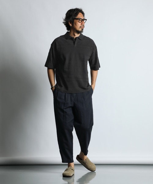 The DUFFER of ST.GEORGE（ザダファーオブセントジョージ）の「LINEN BLEND WEBBING BELT WIDE PT：リネンブレンド 綿麻素材 ワイドテーパード リラックスパンツ（その他パンツ・メンズ・ブラック/ネイビー/チャコールグレー・MEDIUM/X-LARGE/SMALL/LARGE）」の18枚目の写真