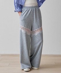 Fetchcollection（フェッチコレクション）の「250g　裏毛　仿綿 裏毛＊レース切替 ワイドパンツ（スウェットパンツ）」