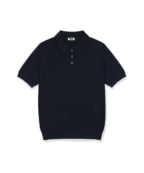 BASIC LABEL（ベーシックラベル）の「Miro Cable Button Collar Short-Sleeve Knit 4 Color [BLSK_0001]（Tシャツ/カットソー・レディース・ネイビー/グリーン/バーガンディー/ブラック・SMALL/MEDIUM/LARGE/X-LARGE）」の3枚目の写真