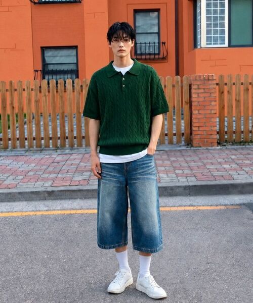 BASIC LABEL（ベーシックラベル）の「Miro Cable Button Collar Short-Sleeve Knit 4 Color [BLSK_0001]（Tシャツ/カットソー・レディース・ネイビー/グリーン/バーガンディー/ブラック・SMALL/MEDIUM/LARGE/X-LARGE）」の9枚目の写真