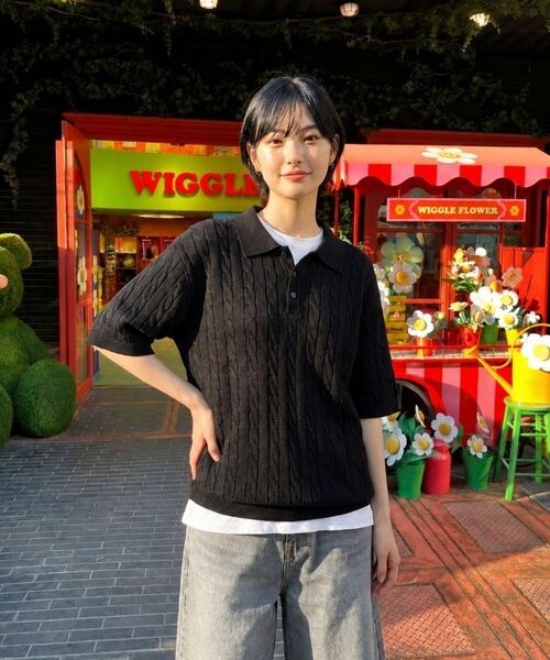 BASIC LABEL（ベーシックラベル）の「Miro Cable Button Collar Short-Sleeve Knit 4 Color [BLSK_0001]（Tシャツ/カットソー・レディース・ネイビー/グリーン/バーガンディー/ブラック・SMALL/MEDIUM/LARGE/X-LARGE）」の12枚目の写真