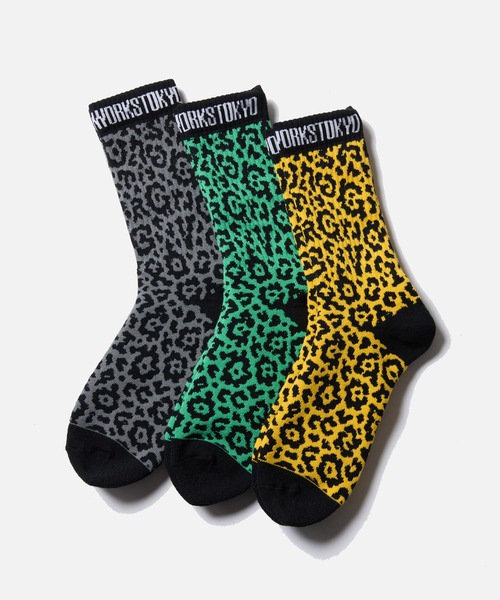 VIRGOwearworks(ヴァルゴウェアワークス)の「VGW LEOPARD SOCKS(ソックス/靴下・メンズ・イエロー/チャコールグレー/グリーン・FREE)」の4枚目の写真