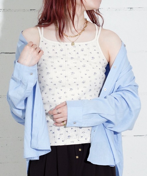 JEMORGAN（ジェーイーモーガン）の「"04"≪JEMORGAN≫パックT 針抜きフライス 花柄 キャミソール（キャミソール・レディース・ネイビー系1/ブラック系1/ピンク系1/ブルー系1・FREE）」の3枚目の写真