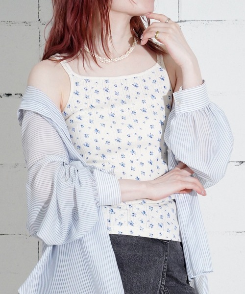 JEMORGAN（ジェーイーモーガン）の「"04"≪JEMORGAN≫パックT 針抜きフライス 花柄 キャミソール（キャミソール・レディース・ネイビー系1/ブラック系1/ピンク系1/ブルー系1・FREE）」の4枚目の写真