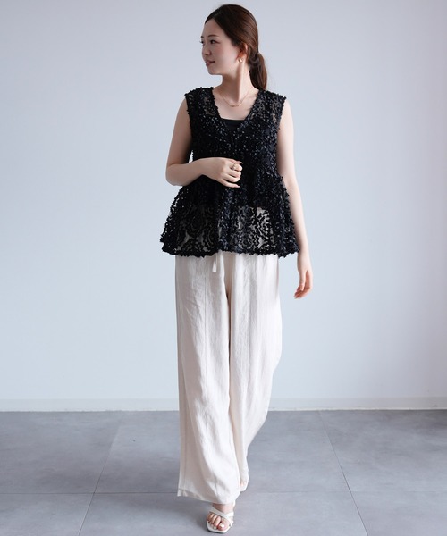 DRESS PLUS(ドレスプラス)の「テンセル混ワイドパンツ(その他パンツ・レディース・ブラック/アイボリー/ベージュ・L/M)」の4枚目の写真