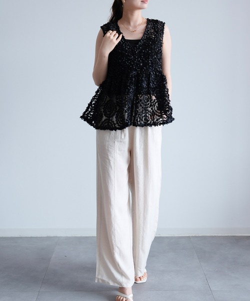 DRESS PLUS(ドレスプラス)の「テンセル混ワイドパンツ(その他パンツ・レディース・ブラック/アイボリー/ベージュ・L/M)」の5枚目の写真