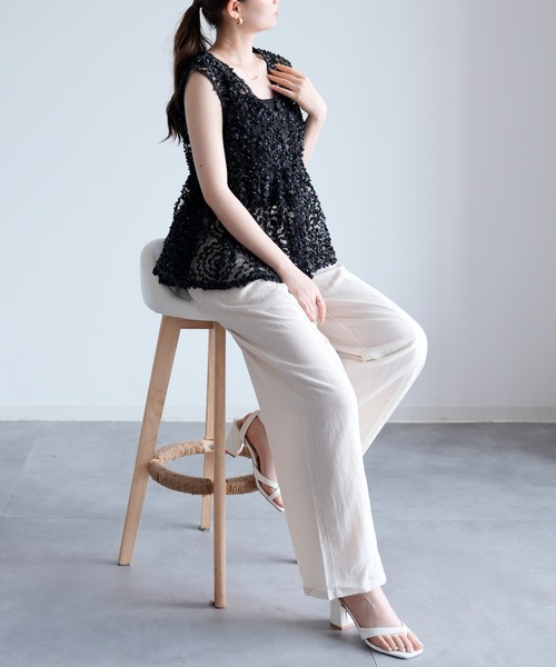 DRESS PLUS(ドレスプラス)の「テンセル混ワイドパンツ(その他パンツ・レディース・ブラック/アイボリー/ベージュ・L/M)」の10枚目の写真