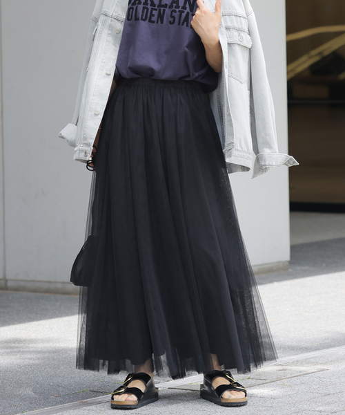 JOURNAL STANDARD relume（ジャーナルスタンダード　レリューム）の「《WEB限定追加》ウォッシャブルチュールイージースカート（スカート・レディース・ブラック/チャコールグレー・FREE）」の2枚目の写真