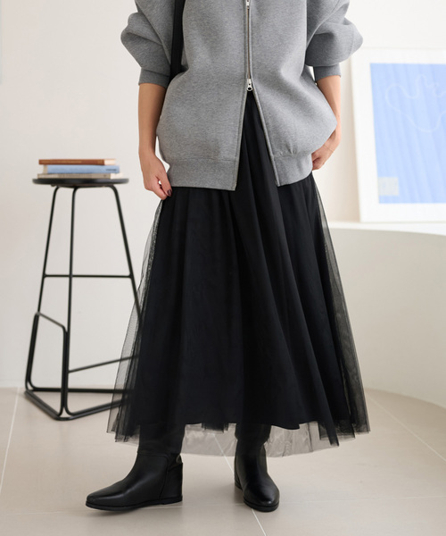 JOURNAL STANDARD relume（ジャーナルスタンダード　レリューム）の「《WEB限定追加》ウォッシャブルチュールイージースカート（スカート・レディース・ブラック/チャコールグレー・FREE）」の21枚目の写真
