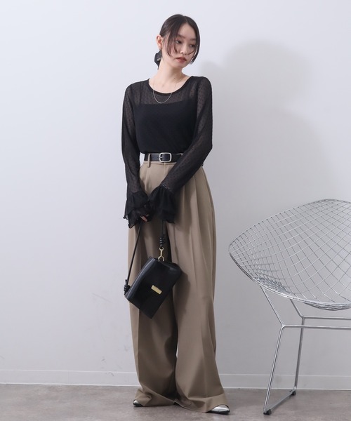 NOGLE（ノグル）の「【NOGLE/ノグル】チュールドットフリルスリーブロンT（Tシャツ/カットソー・レディース・ホワイト/グレー/ブラック/アイボリー・FREE）」の9枚目の写真