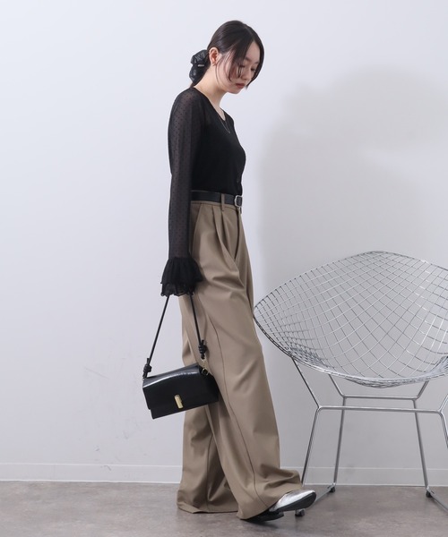 NOGLE（ノグル）の「【NOGLE/ノグル】チュールドットフリルスリーブロンT（Tシャツ/カットソー・レディース・ホワイト/グレー/ブラック/アイボリー・FREE）」の14枚目の写真