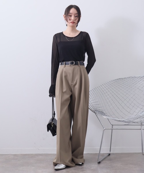 NOGLE（ノグル）の「【NOGLE/ノグル】チュールドットフリルスリーブロンT（Tシャツ/カットソー・レディース・ホワイト/グレー/ブラック/アイボリー・FREE）」の13枚目の写真