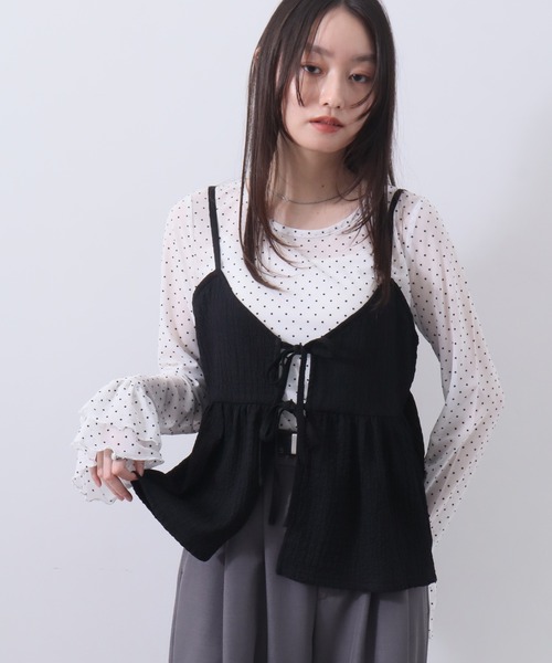 NOGLE（ノグル）の「【NOGLE/ノグル】チュールドットフリルスリーブロンT（Tシャツ/カットソー・レディース・ホワイト/グレー/ブラック/アイボリー・FREE）」の18枚目の写真