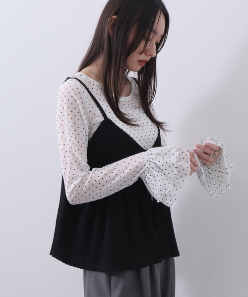 NOGLE（ノグル）の「【NOGLE/ノグル】チュールドットフリルスリーブロンT（Tシャツ/カットソー・レディース・ホワイト/グレー/ブラック/アイボリー・FREE）」の19枚目の写真