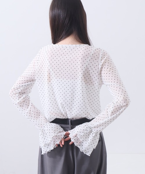 NOGLE（ノグル）の「【NOGLE/ノグル】チュールドットフリルスリーブロンT（Tシャツ/カットソー・レディース・ホワイト/グレー/ブラック/アイボリー・FREE）」の22枚目の写真