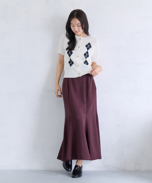 VIS(ビス)の「アーガイルハーフスリーブカーディガン(カーディガン/ボレロ・レディース・ダークブラウン/キナリ/チャコールグレー・FREE)」の15枚目の写真