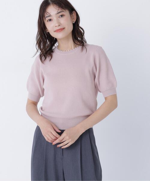 NATURAL BEAUTY BASIC(ナチュラルビューティーベーシック)の「パールネックプルオーバー(ニット/セーター・レディース・ネイビー/ピンク/ベージュ・フリ-)」の3枚目の写真