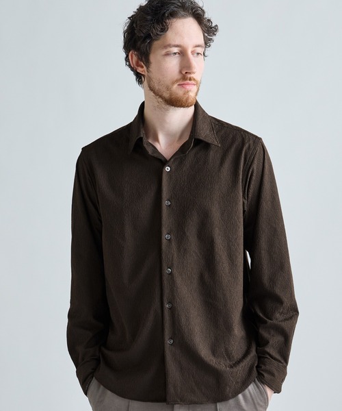 MEN'S BIGI(メンズビギ)の「トリコットジャージ ジャガードシャツ(シャツ/ブラウス・メンズ・ブルー/ブラック/ブラウン・03/04/02/01)」の2枚目の写真