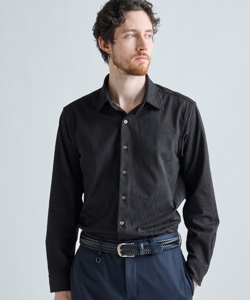 MEN'S BIGI(メンズビギ)の「トリコットジャージ ジャガードシャツ(シャツ/ブラウス・メンズ・ブルー/ブラック/ブラウン・03/04/02/01)」の1枚目の写真