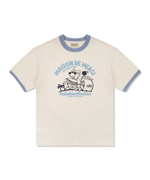 FABULOUS ARCHIVE（ファビュラスアーカイブ）の「ユニセックスオーバーサイズパピーサーフィンリンガー半袖Tシャツクリーム(FCE2TS401M)（Tシャツ/カットソー）」