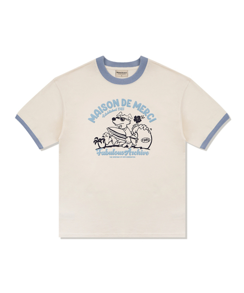 FABULOUS ARCHIVE(ファビュラスアーカイブ)の「ユニセックスオーバーサイズパピーサーフィンリンガー半袖Tシャツクリーム(FCE2TS401M)(Tシャツ/カットソー・レディース・クリーム・LARGE/MEDIUM/SMALL)」の1枚目の写真