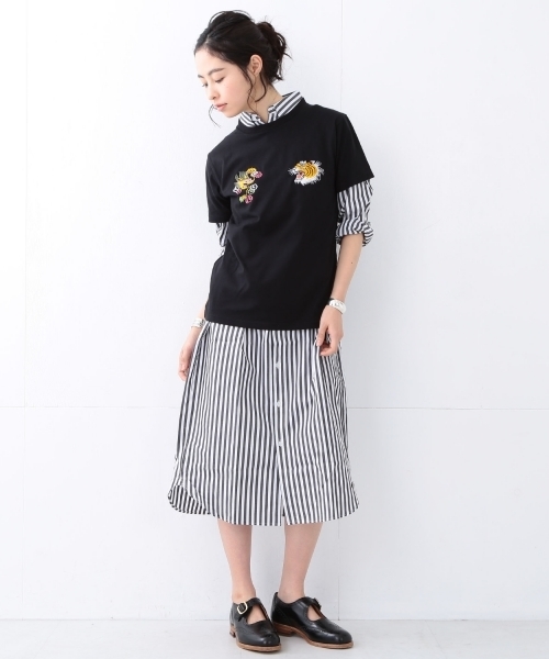 TAILOR TOYO（テーラートウヨウ）の「TAILOR TOYO×BEAMS BOY / スカ刺繍 ショートスリーブ Tシャツ（Tシャツ/カットソー・レディース・ブラック/ナチュラル・ONE SIZE）」の9枚目の写真