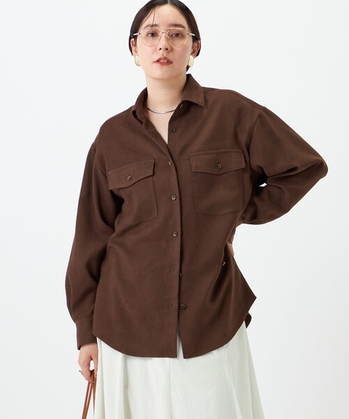 NOLLEY’S(ノーリーズ)の「《UVカット/防シワ》ウォッシャブルスエードライクシャツ(シャツ/ブラウス・レディース・ベージュ/ダークブラウン・FREE)」の13枚目の写真