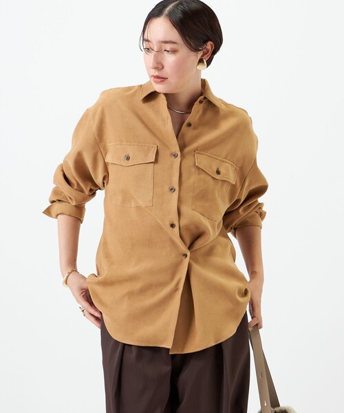 NOLLEY’S(ノーリーズ)の「《UVカット/防シワ》ウォッシャブルスエードライクシャツ(シャツ/ブラウス・レディース・ベージュ/ダークブラウン・FREE)」の4枚目の写真