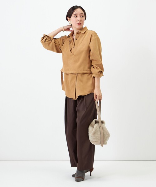 NOLLEY’S(ノーリーズ)の「《UVカット/防シワ》ウォッシャブルスエードライクシャツ(シャツ/ブラウス・レディース・ベージュ/ダークブラウン・FREE)」の3枚目の写真