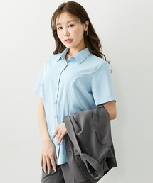 【大きい胸専用】ボタンがきちんと閉まる とろみ生地半袖シャツブラウス