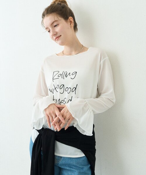 CIAOPANIC TYPY(チャオパニックティピー)の「∴ドライタッチシアー袖フレア手書きロゴTee(Tシャツ/カットソー・レディース・ホワイト/ブラック/アイボリー・ONE SIZE)」の5枚目の写真