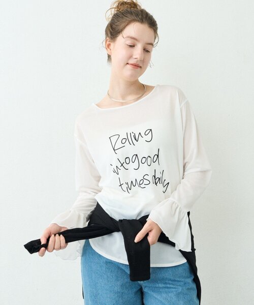 CIAOPANIC TYPY(チャオパニックティピー)の「∴ドライタッチシアー袖フレア手書きロゴTee(Tシャツ/カットソー・レディース・ホワイト/ブラック/アイボリー・ONE SIZE)」の6枚目の写真