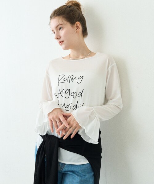 CIAOPANIC TYPY(チャオパニックティピー)の「∴ドライタッチシアー袖フレア手書きロゴTee(Tシャツ/カットソー・レディース・ホワイト/ブラック/アイボリー・ONE SIZE)」の7枚目の写真