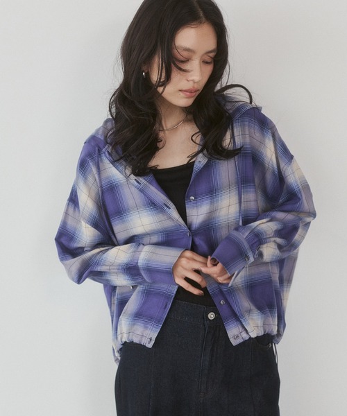 hunch(ハンチ)の「チェック柄 フーディーシャツ(シャツ/ブラウス・レディース・グレー系その他/ブラウン系その他/ブルー系その他・FREE)」の3枚目の写真
